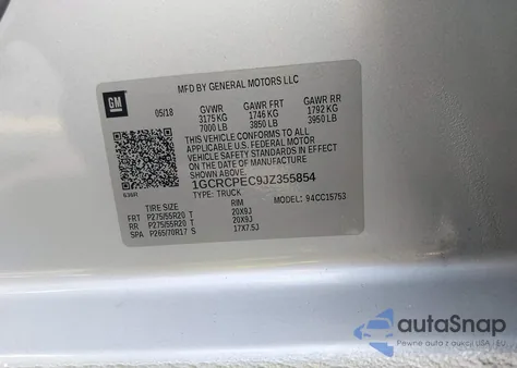 2018 Chevrolet Silverado 1500 Custom z USA, uszkodzony, nr VIN 1GCRCPEC9JZ355854